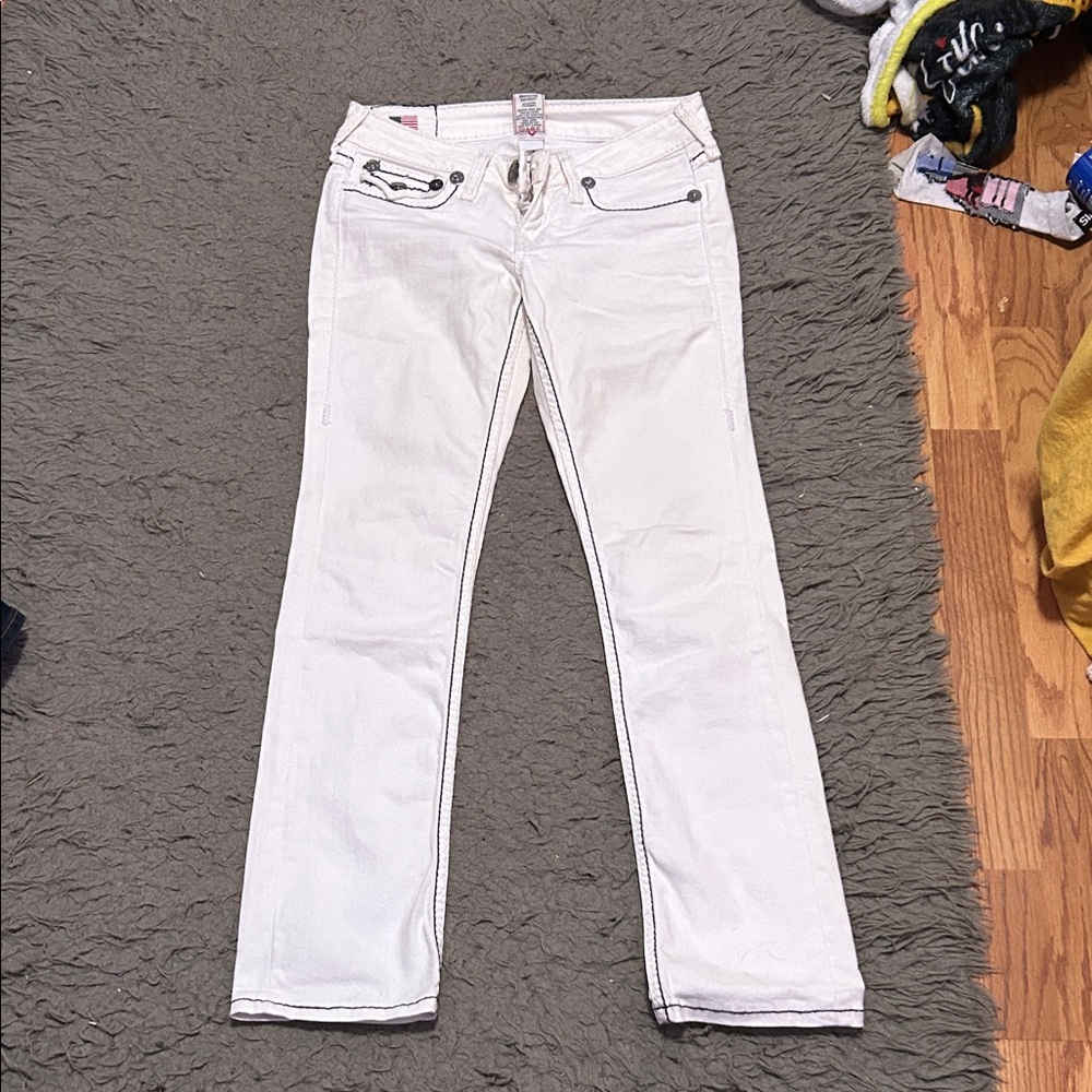 True Religion Women's Straight Leg White Jeans